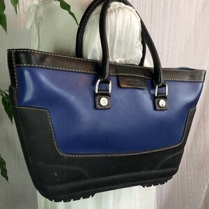 MICHAEL KORS rubber boots themed double handles tote purse bag royal blu…